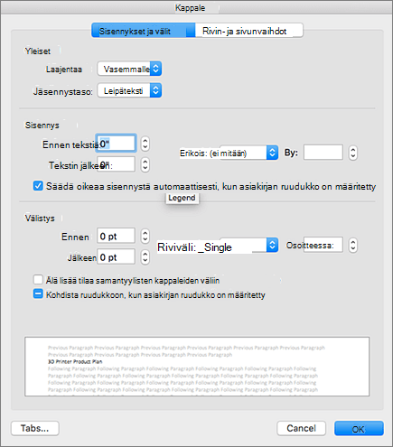 Outlook for Mac Kappale-valintaikkuna.