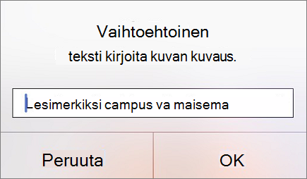 Outlook for iOS:n Kuvan vaihtoehtoinen teksti -valikko