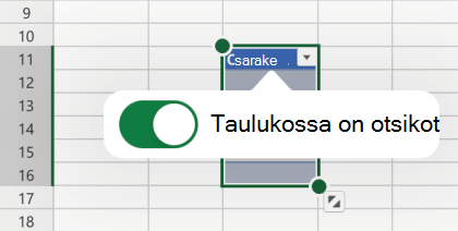 Taulukossa on otsikkovaihtoehto valittuna Excel for iOS:ssä