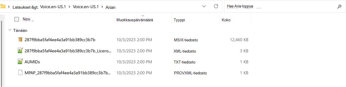 Näyttökuva Voice-paketista purettu kansio.
