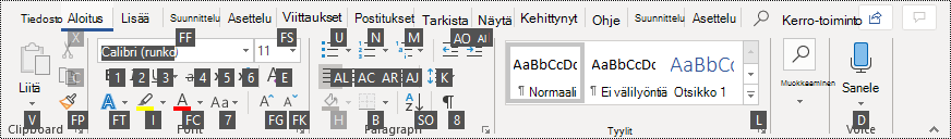Word 365:n valintanauhan näppäinvihjeet