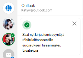 Näyttökuva kirjautumisvahvistuksesta