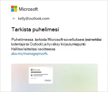 Näyttökuva, jossa näkyy kirjautumiskehote, jossa lukee Tarkista Outlook-sovellus