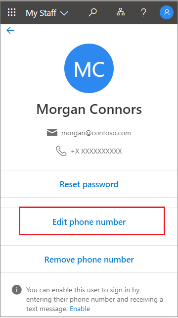 Valitse Muokkaa oman henkilökunnan käyttäjäprofiilista