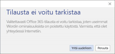 Näyttökuva Tilausta ei voitu vahvistaa -virhesanomasta