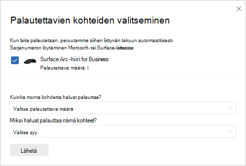 Tilannevedos, jos haluat valita palautuksen.
