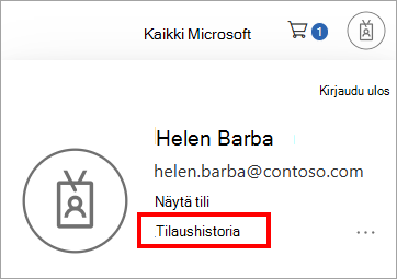 Näyttökuva2, jossa näkyy tilien tilaushistorian kirjautuminen ja tarkasteleminen