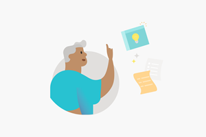 Kuva henkilöstä, jonka paperinpalassa on hehkulamppu.