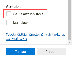 Ylä- ja alatunnisteiden valitseminen