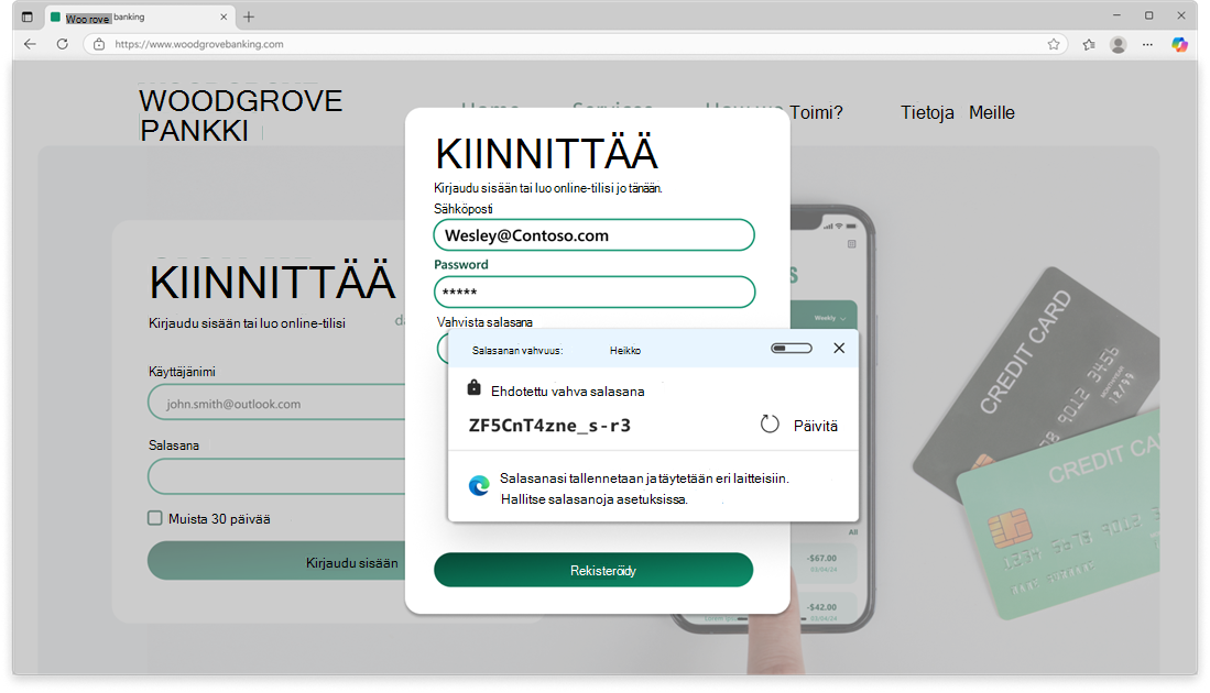Näyttökuva Microsoft Edgen salasanageneraattorista.