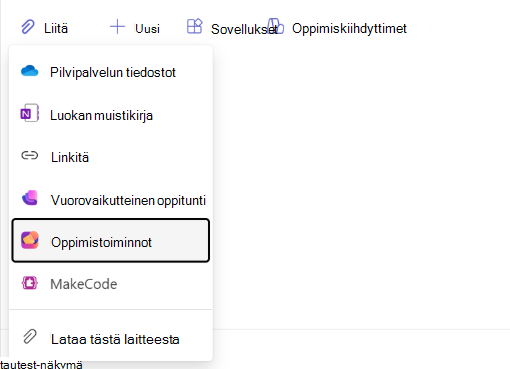Näyttökuva oppimistoimintojen siirtymisestä.