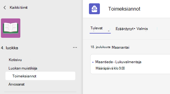 Näyttökuva, jossa näkyvät tehtävät
