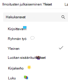 Näyttökuva kanavan ilmoituksista.
