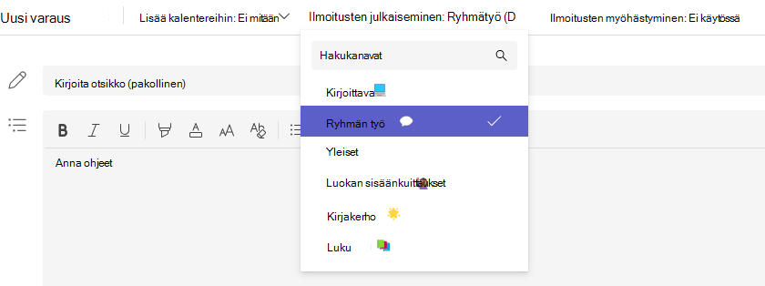 Näyttökuva kanavan valinnasta.