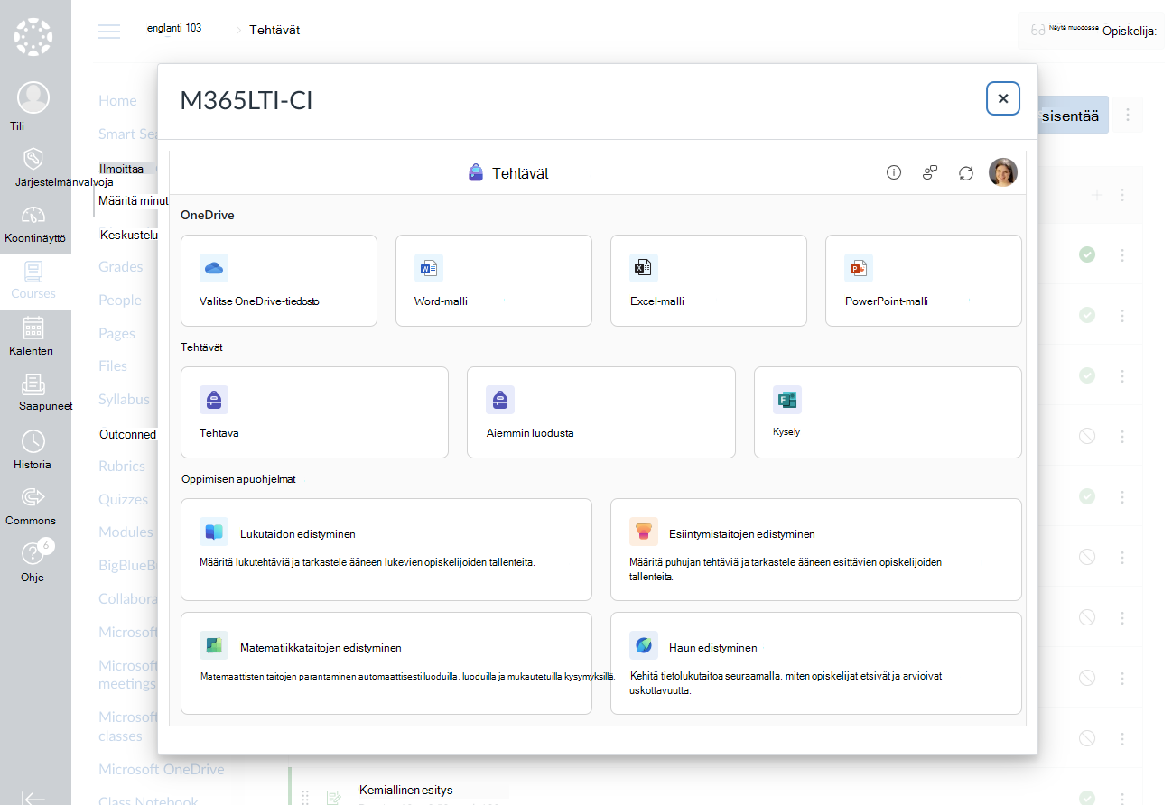 Valitse Microsoftin koulutus, jonka haluat luoda tehtävääsi tai moduuliasi varten