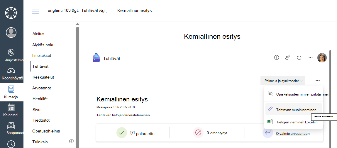 Tehtävän muokkaaminen Canvasissa
