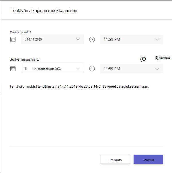 tehtävän aikajanan muokkaaminen