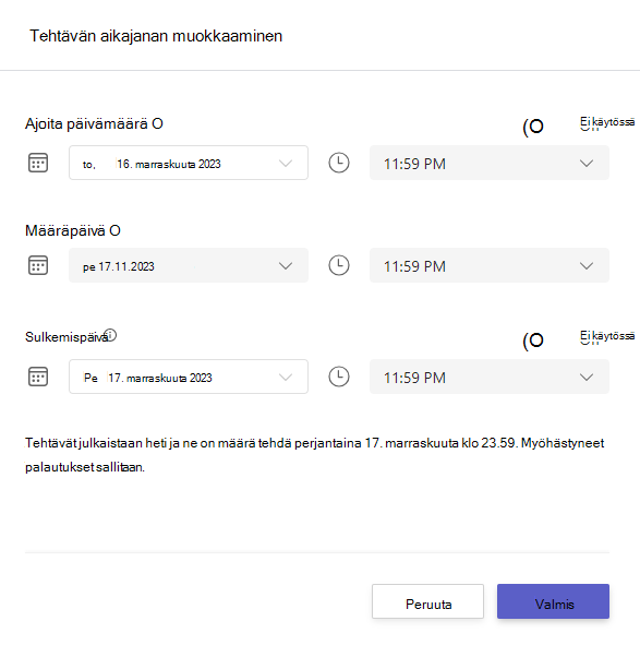 Näyttökuva tehtävän aikajanan muokkauksesta