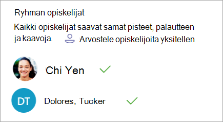 Mahdollisuus arvostella opiskelijoita yksitellen