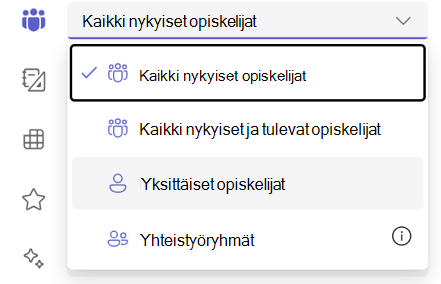 Näyttökuva yksittäisen opiskelijan vaihtoehdosta.