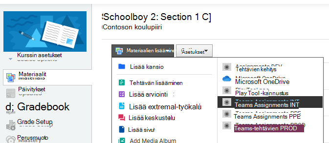 Näyttökuva materiaaleista.