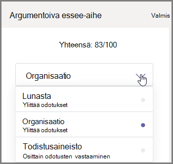 Valitse arvostettavan opiskelijatehtävän osa