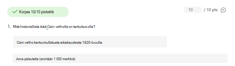 Näyttökuva oikein vastatusta kysymyksestä.