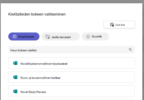 Näyttökuva kokeesta.