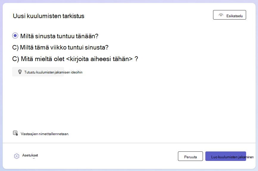 Näytön kuva sisäänkuittauksen valintaikkunasta.