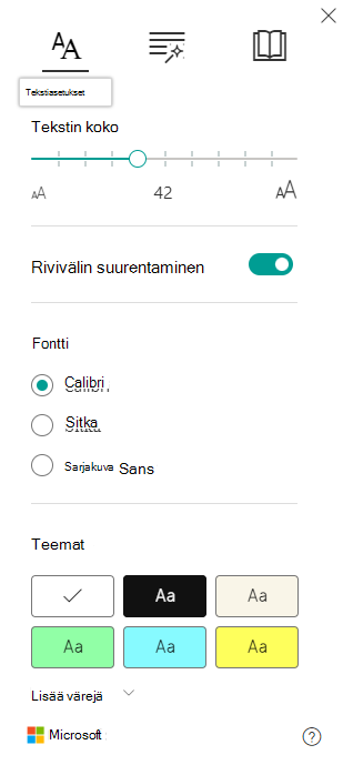 Näyttökuva fonttiasetuksista.