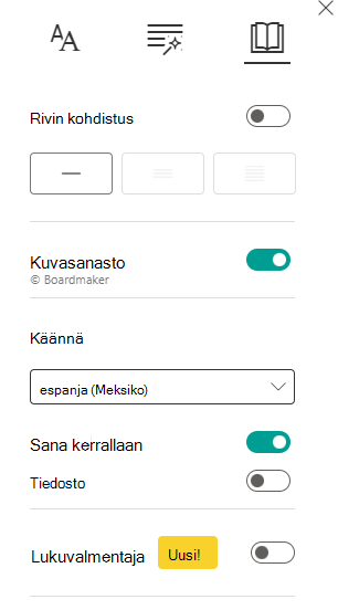 Näyttökuva lukuasetuksista.