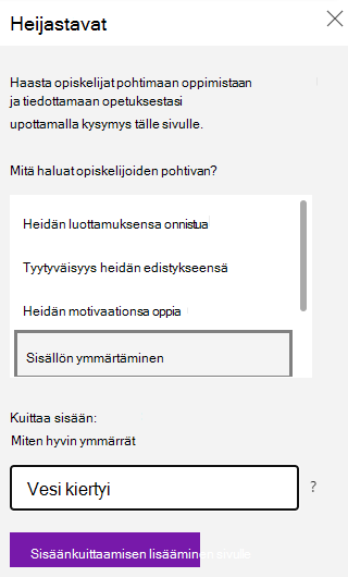 Näyttökuva Reflectin kuulumisten jakamisen kysymyksestä.