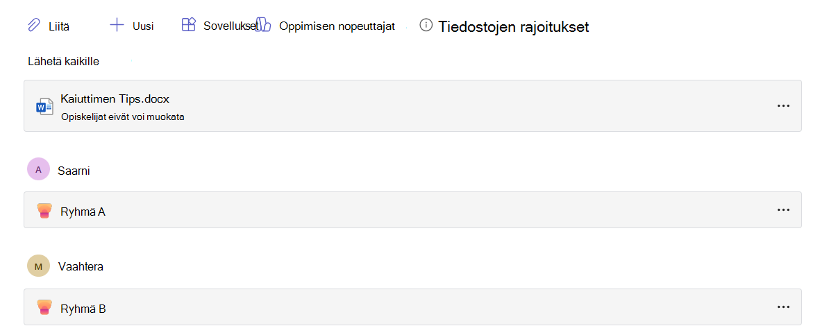 Puhujan edistymisen resurssi, joka on varattu tietylle oppimisryhmälle.