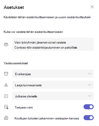 Näyttökuva asetuksista.