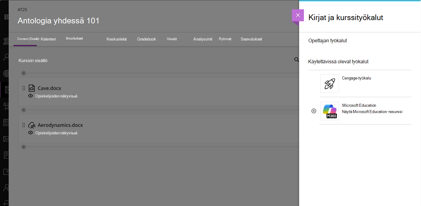 Blackboard Books and Tools Microsoft Education -valinta