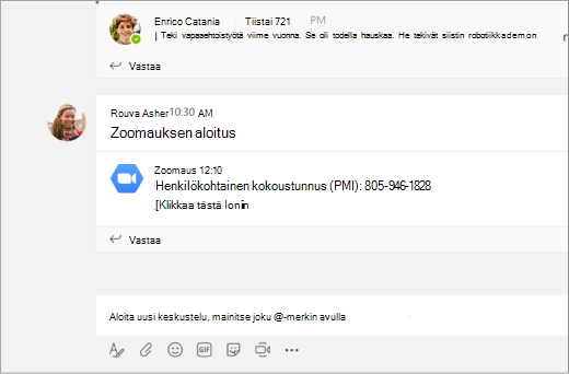 Microsoft Teams -kanavan Zoom-linkki