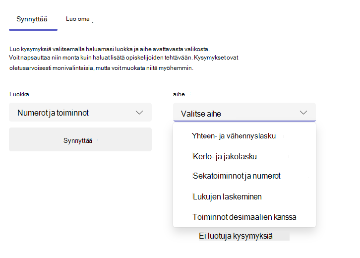 Näyttökuva Luo-välilehdestä.