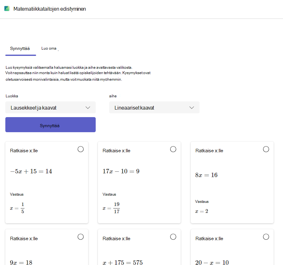 Näyttökuva matematiikan edistymisestä.