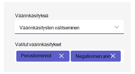 Näyttökuva väärinkäsitysvaihtoehdoista.