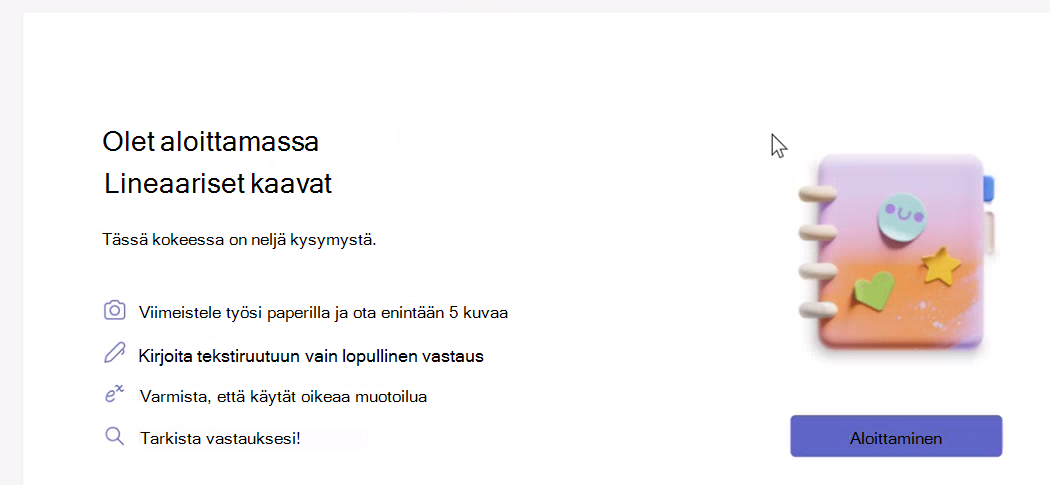 Näyttökuva aloitusvalintaikkunasta.