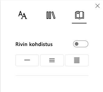 Näyttökuva rivin kohdistuksesta.