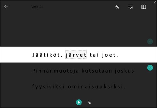 Näyttökuva rivin kohdistuksesta.