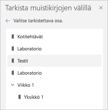 Näyttökuva valinnasta.