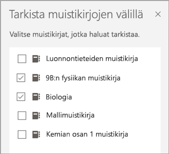 Näyttökuva tarkistettavasta muistikirjasta.