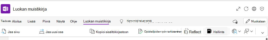 Näyttökuva muistikirjojen hallinnasta.