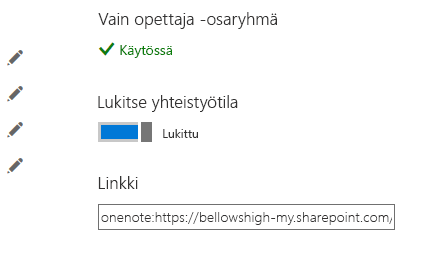 Lukitse yhteistyötila -asetus, joka osoittaa, että tila on lukittuna.