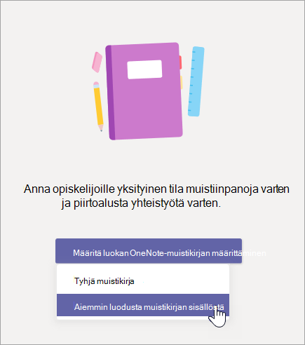 Luo Luokan muistikirja olemassa olevan muistikirjan sisällöstä.
