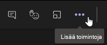 Näyttökuva, jossa näkyy Lisää toimintoja -painike Teams-kokouksen työkalurivillä.