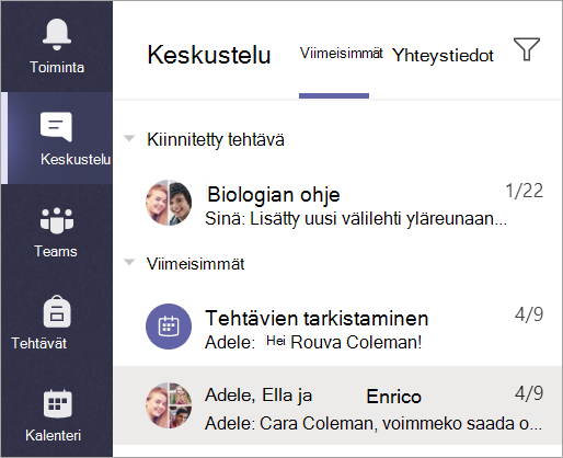 Näyttökuva, jossa voi valita Chat sovelluspalkista.