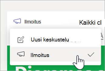 Näyttökuva, jossa näkyy Valitse ilmoitus -toiminto.